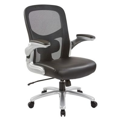 Pro-Line Ii Big And Tall Black Mesh Back Executive Chair With Bonded Leather Seat And Silver Base Black Medium