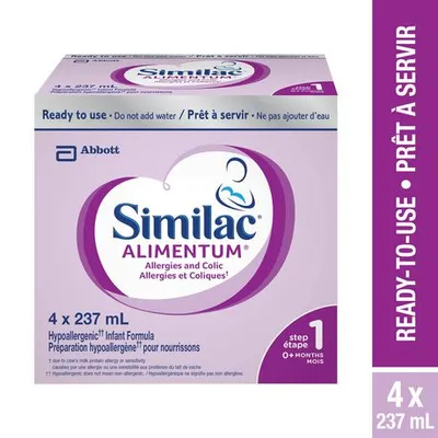 Similac Alimentum Hypoallergenic Baby Formula, Ready-To-Use Infant Formula, 0+ Months, 4X237 Milliliters
