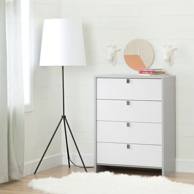 South Shore Cookie 4-Drawer Chest, Soft Gray And Pure White Soft Gray Rectangular