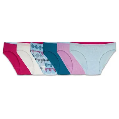 Fruit Of The Loom Girls' Breathable Assorted Micro-Mesh Bikini Underwear, 6-Pack Multicolor 6