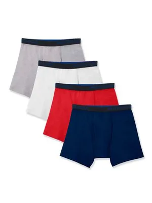 Fruit Of The Loom Boys' Breathable Cotton Mesh Boxer Brief, 4-Pack Varied Colours M