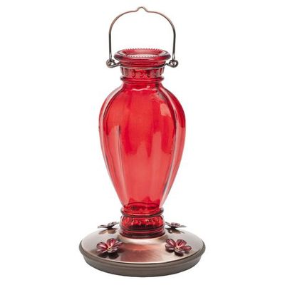 Perky-Pet Daisy Vase Vintage Glass Hummingbird Feeder Red