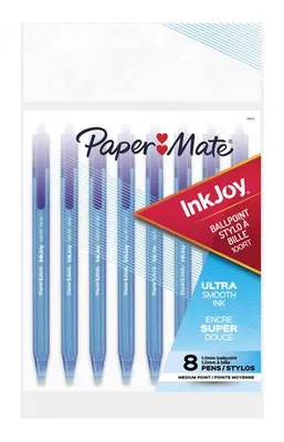 Paper Mate Papermate Inkjoy 100 Rt Ballpoint Pens, 1.0Mm, Blue, 8/Pack Blue