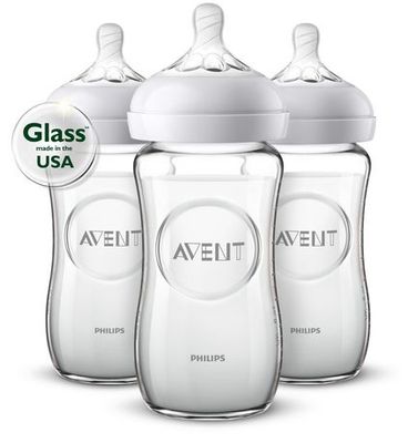 Philips Avent Natural Glass Baby Bottles, 8Oz, 3Pk, Scf703/37 Clear 8Oz