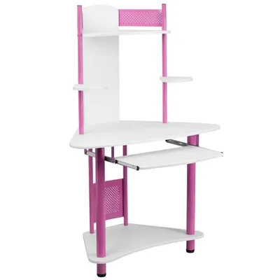Flash Furniture Pink Corner Computer Desk With Hutch Pink And White