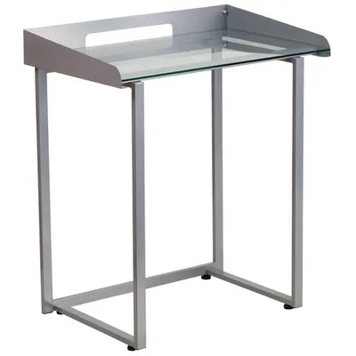 Flash Furniture Contemporary Clear Tempered Glass Desk With Raised Cable Management Border And Silver Metal Frame Clear/Silver