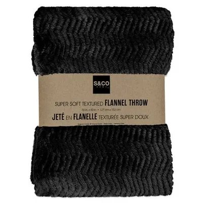 Safdie & Co. Throw Solid Flannel Textured Waves Black Black Other