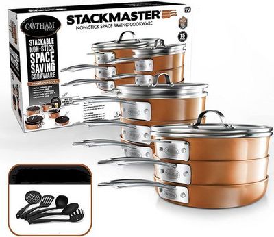 Gotham Steel STACKMASTER Pots Stackable 10 Piece Cookware Set Ultra  Nonstick Cast Texture Coating Includes Fry Pans, Red
