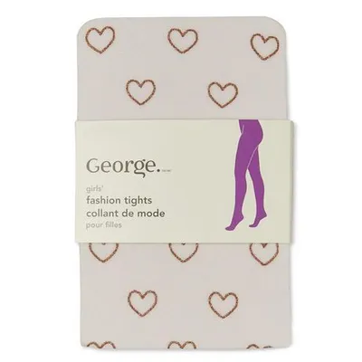 George Girls' Fashion Tights, Pack Of 2 Pink/White S