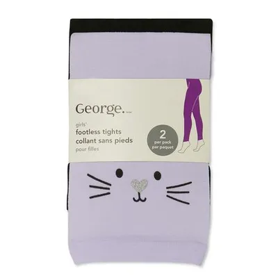 George Girls' Footless Tights 2-Pack Lilac 10-12