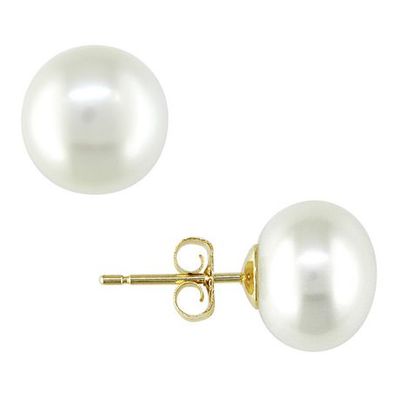Miabella 9-10 Mm Cultured Freshwater White Button Pearl Earrings In 10 K Yellow Gold White None