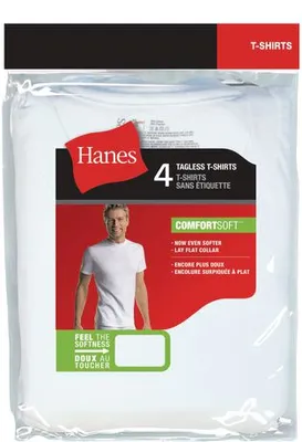 Hanes Men's Tagless T-Shirts, Pack Of 4 White S