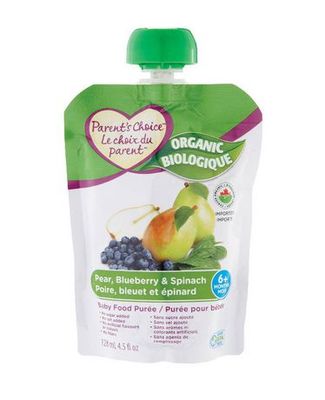 Parent's Choice Organic Pear, Blueberry & Spinach Baby Food Pur E