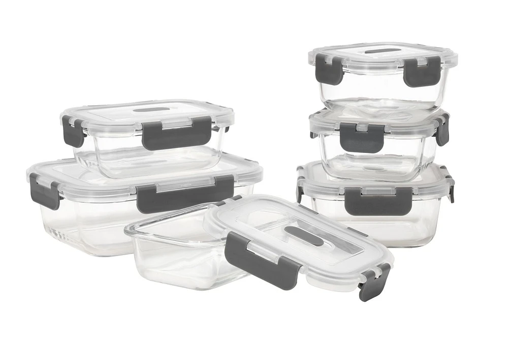 MAINSTAYS Rectangular glass food storage with PP Lid, MS GLASS 12SETS