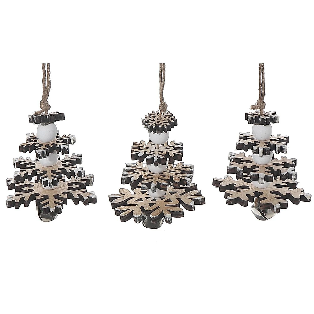 Ornement Flocon De Neige En Bois - Lot De 12