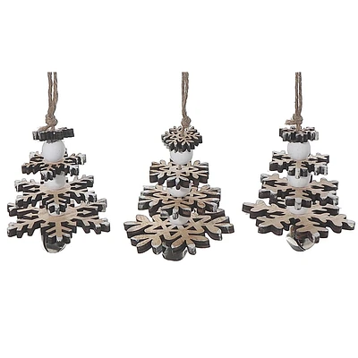 Ornement Flocon De Neige En Bois - Lot De 12