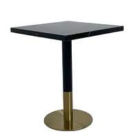 Table à manger carrée Ruby en noir avec détails en or brossé et plateau en faux marbre (pierre)