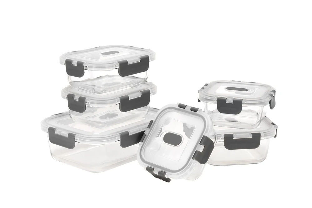 MAINSTAYS Rectangular glass food storage with PP Lid, MS GLASS 12SETS