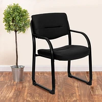 Chaise de réception exécutive auxiliaire en cuir noir avec base traîneau