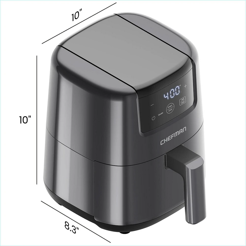 Chefman 2L (2 Qt) Compact Air Fryer w/ Digital Display and Shake Reminder - Grey, New