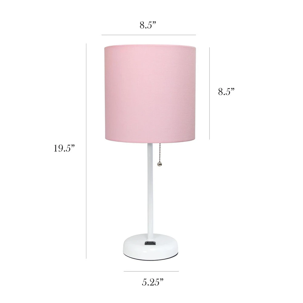 LimeLights White Stick Lamp with Charging Outlet and Fabric Shade 2 Pack Set