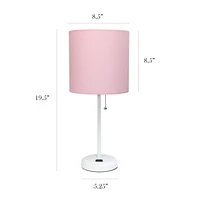LimeLights White Stick Lamp with Charging Outlet and Fabric Shade 2 Pack Set