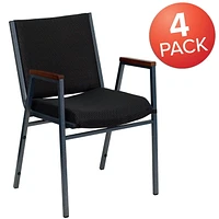 Lot de 4 pièces - Chaise empilable robuste de la série HERCULES en tissu à pois noir avec appuis-bras
