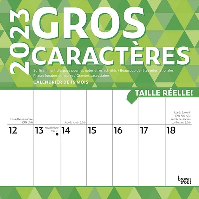 Gros caracteres | 2023 12x24 Inch Square Wall Calendar