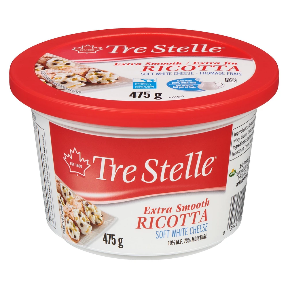 Fromage ricotta plus lisse frais doux blanc de Tre Stelle 475 g
