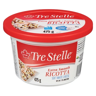 Fromage ricotta plus lisse frais doux blanc de Tre Stelle 475 g