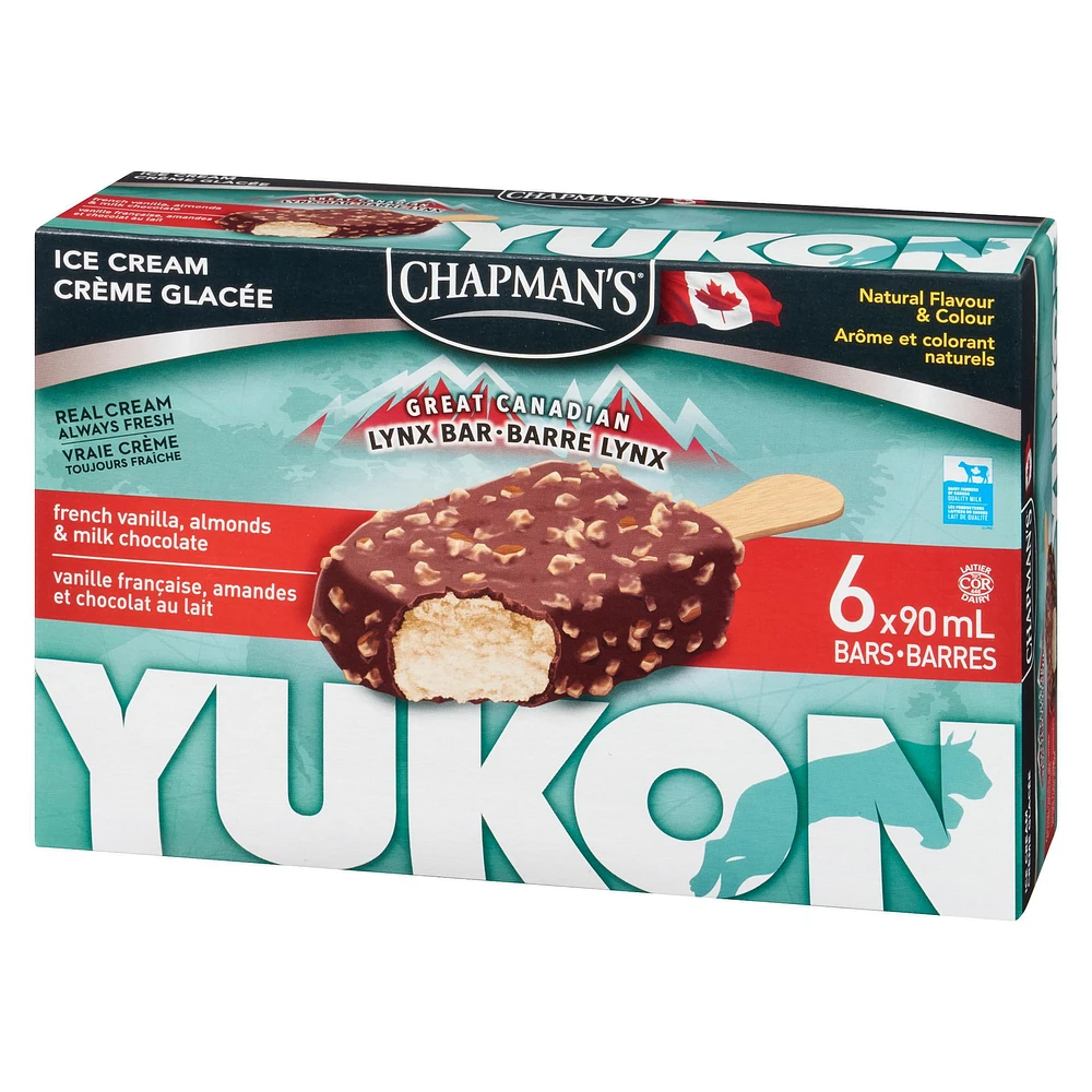 Chapman's Yukon Lynx French Vanilla and Almond Ice Cream Bar, 6 x 90mL