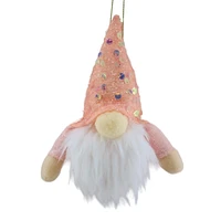 Holiday Time Ornement de gnome en tissu rose avec LED