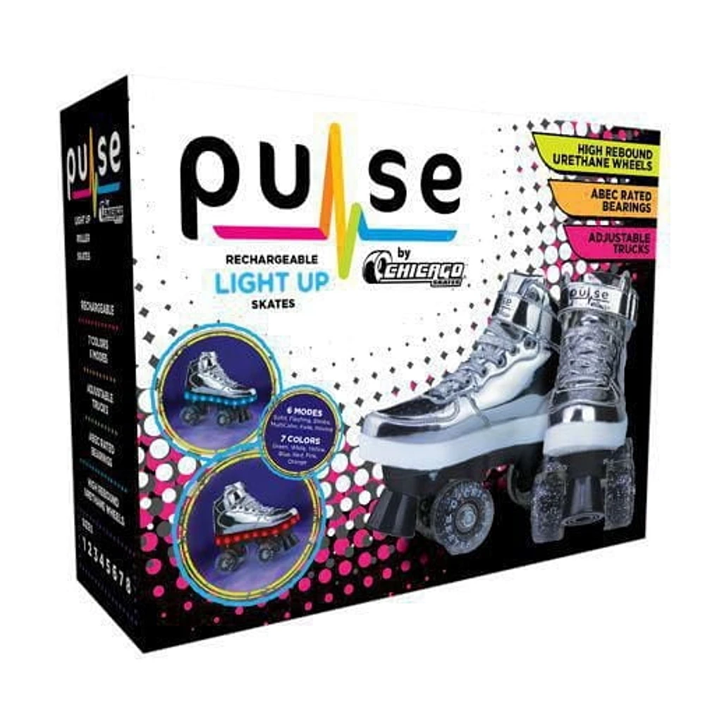 Chicago Skates Pulse LED Light Up Rollerskates, Silver, 1