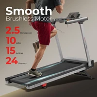 Sunny Health & Fitness Foldable 15 Level Auto Incline Treadmill, 20" Wide Running Belt, Quiet Brushless, Digital Display, 300 LB Weight Capacity, SunnyFit App Bluetooth Connection- SF-T723030