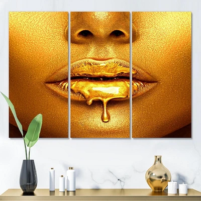 Designart La peinture dorée coule des lèvres d'une femme sexy Art mural sur toile