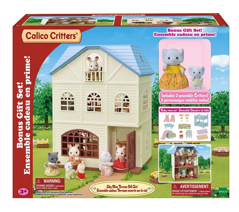 Ensemble-cadeau de la terrasse bleu azur Calico Critters – Maisonnette de collection avec figurines, meuble et accessoires