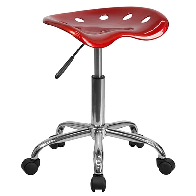 Siège tracteur rouge vin vibrant et tabouret chromé