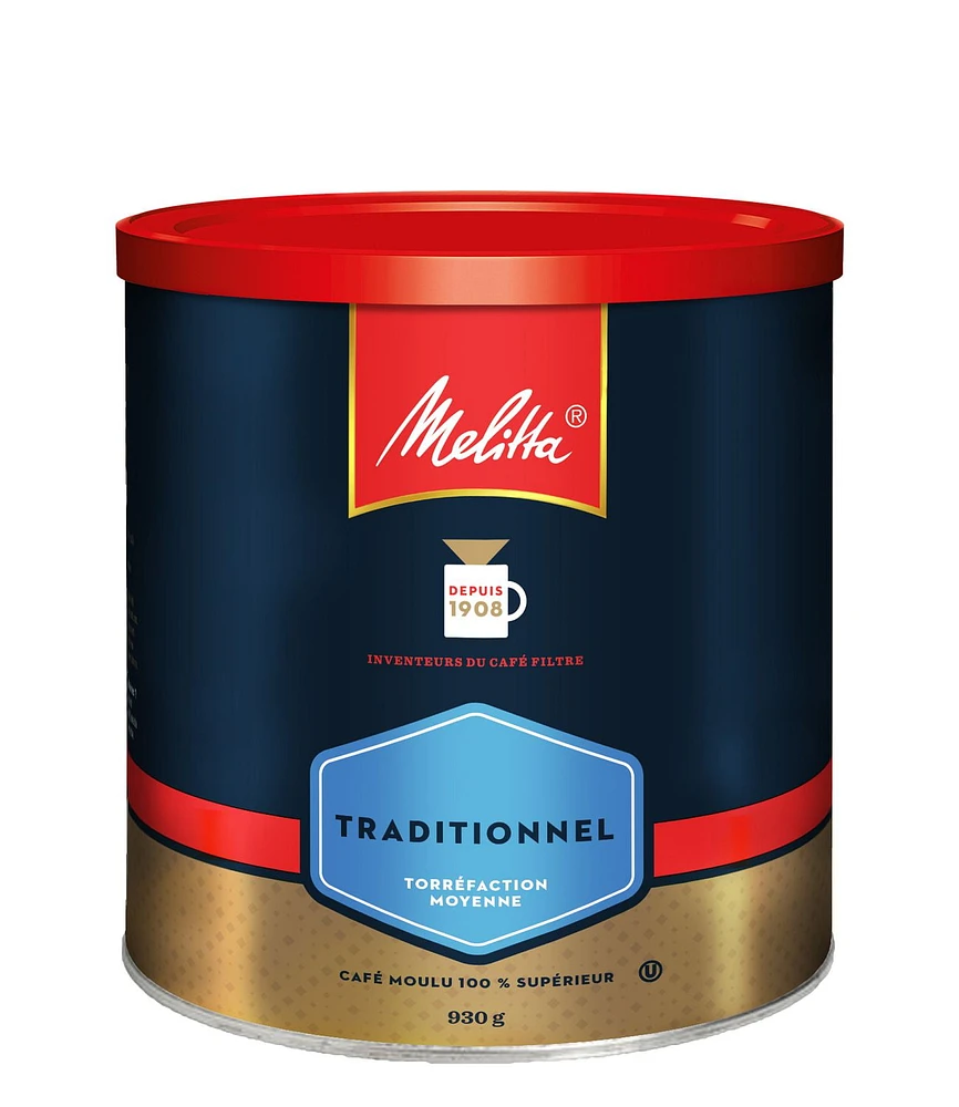 Melitta Traditional Medium Roast & Ground Coffee, 930 g Tin