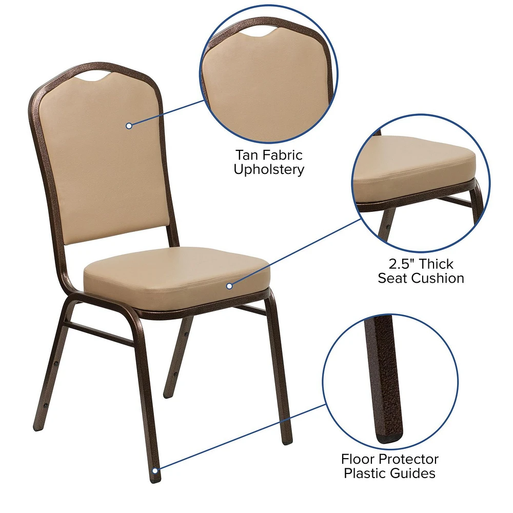 4 Pk. HERCULES Series Crown Back Stacking Banquet Chair in Tan Vinyl - Copper Vein Frame