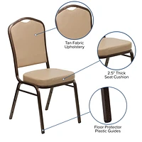 4 Pk. HERCULES Series Crown Back Stacking Banquet Chair in Tan Vinyl - Copper Vein Frame