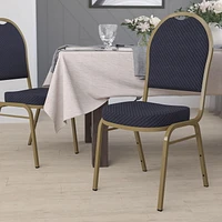 Chaise de banquet empilable de la série HERCULES avec dossier dôme en tissu marine à motifs - Cadre doré