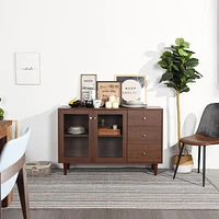 Homylin Armoire de rangement d'accent rétro en bois avec portes et tiroirs transparents, casier d'angle de 48,8 po de largeur pour salon - Marron