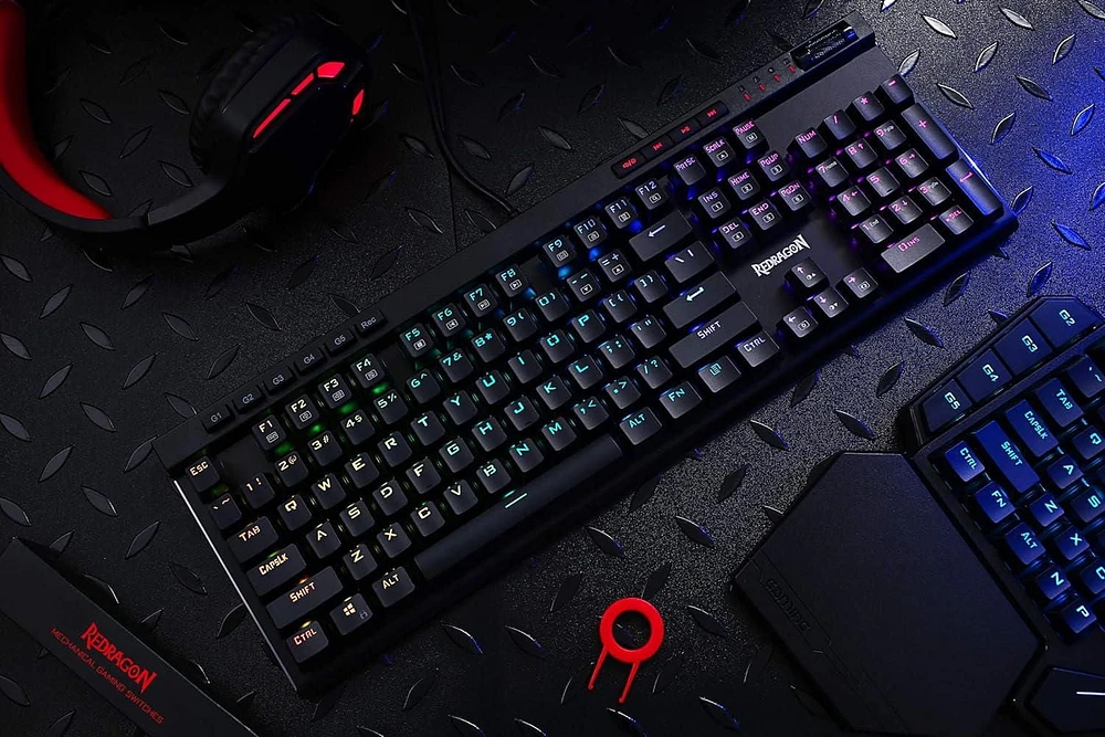 Redragon K580 VATA RGB Mechanical Gaming Keyboard, 104 Keys Gamer Keyboard with Blue Tactile Mechanical Switches, Customizable RGB Backlit, 5 On-Board Macro Keys & Dedicated Media Controls Panel