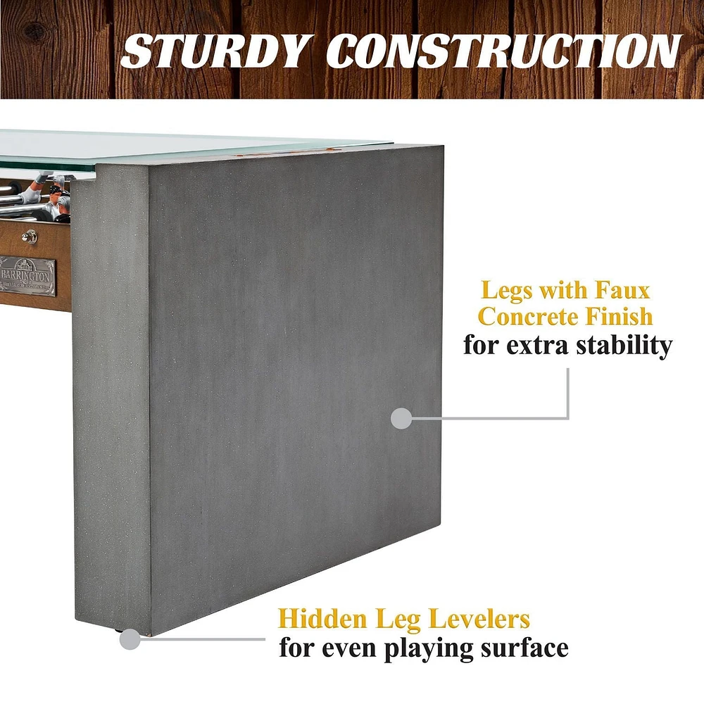 Table basse de baby-foot de la collection urbaine avec verre trempé, 39,75 po x 24 po x 20 po, table de football, par Barrington Billiards