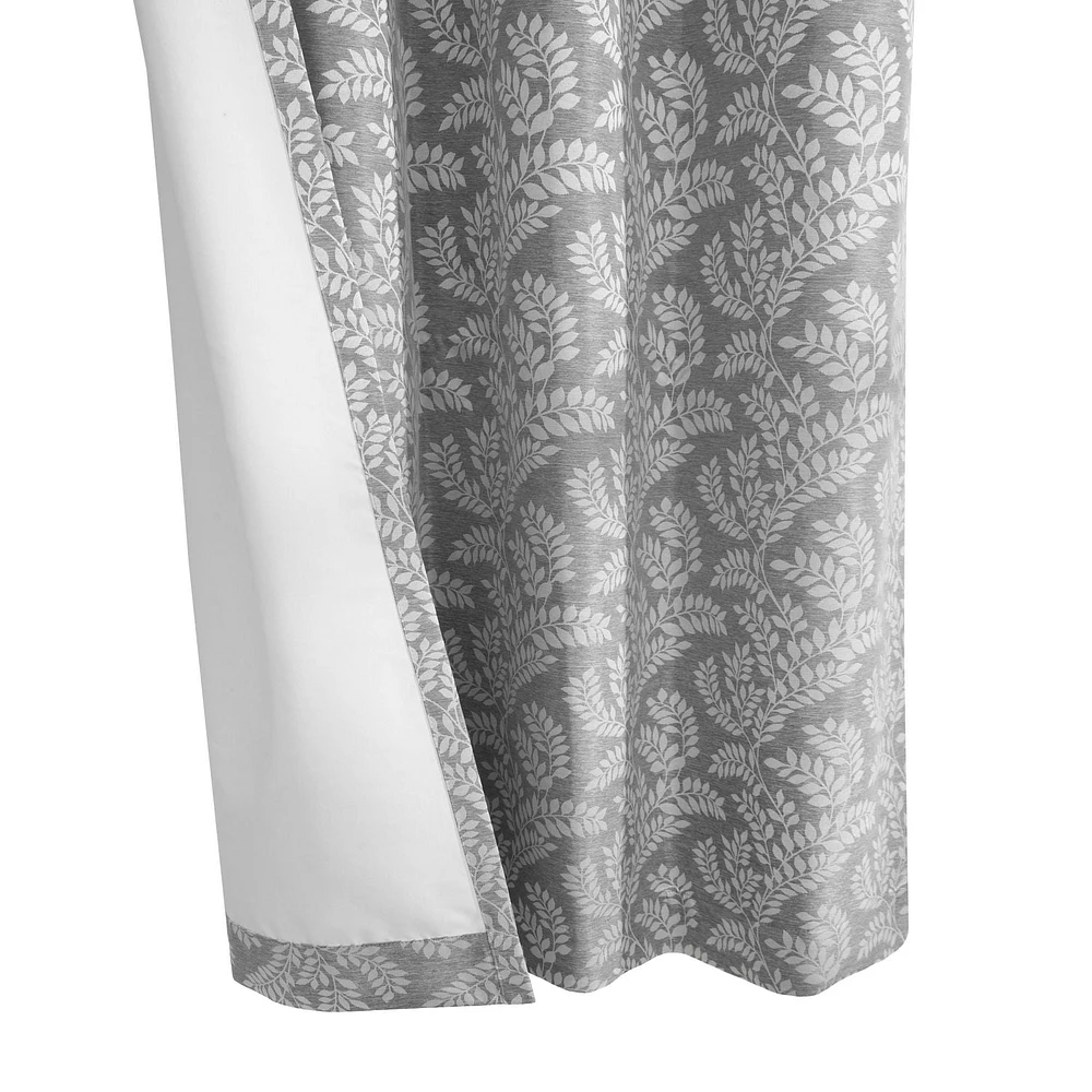 Penelope, panneau de rideau à œillets jacquard à motif feuilles, 100% occultant 52" x 84", argent