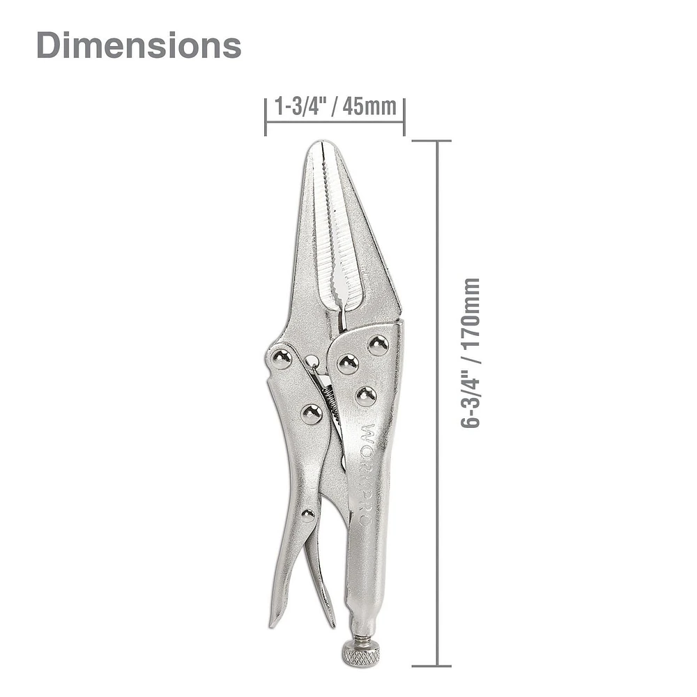 WorkPro 6.5" Long Nose Locking Pliers, Quick release