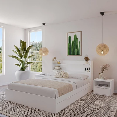 Nexera Hunter Platform Bed With Headboard And 2 Nightstands