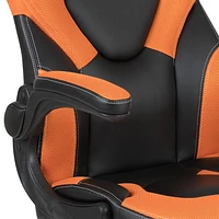 Fauteuil de jeu ergonomique de style course LeatherSoft à dossier haut,  avec appui-bras rabattables, orange / noir