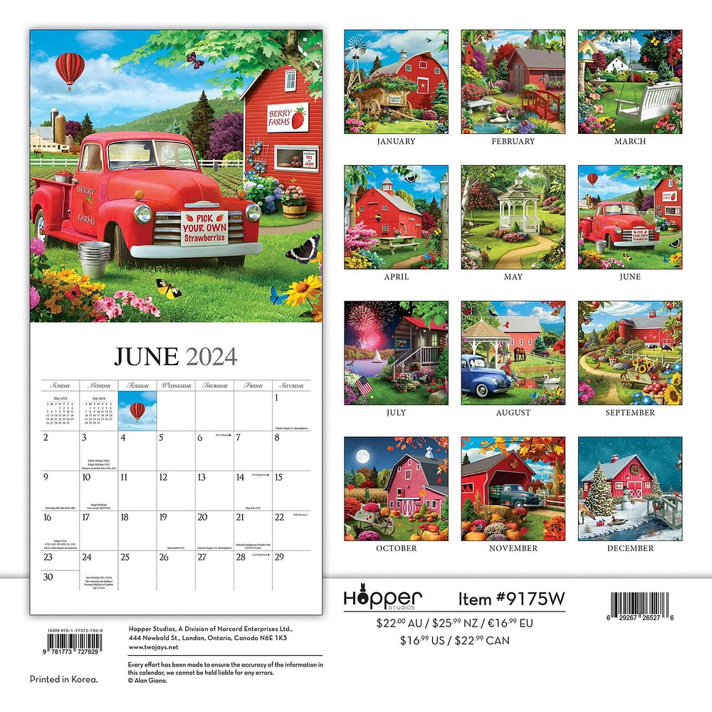 Hopper Studios A Country Walk 2024 12x24 Inch Square Wall Calendar, 9781773727929