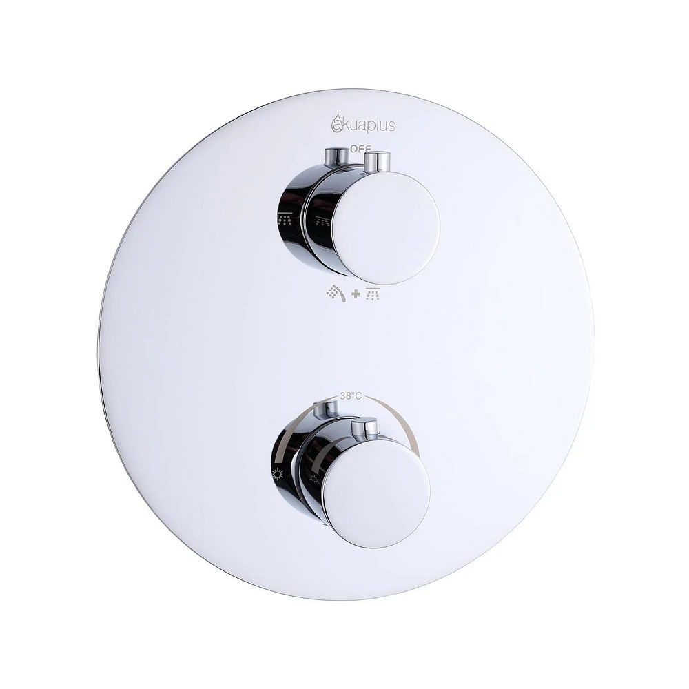 Valve thermostatique ronde 3 functions, Douchette à main, pomme de douche ou simultanément, fini chrome